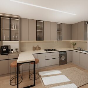 کابینت دیواری مدرن با طراحی مینیمال و رنگ خاکستری مات